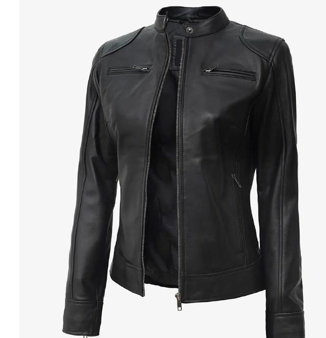 Black Stand-Collar Lambskin Jacket
